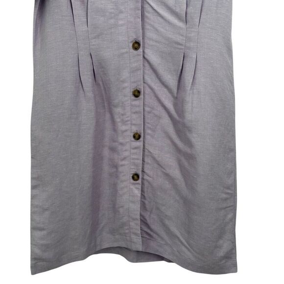 LOFT Orchid Flash Linen Button Front V-Neck Puff Sleeve Dress Size 12 Petite NWT - Picture 4 of 10